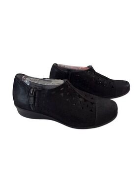 NEW Drew Metro Black Leather Laser Cut Womens 10W Orthopedic Wedge Shoes